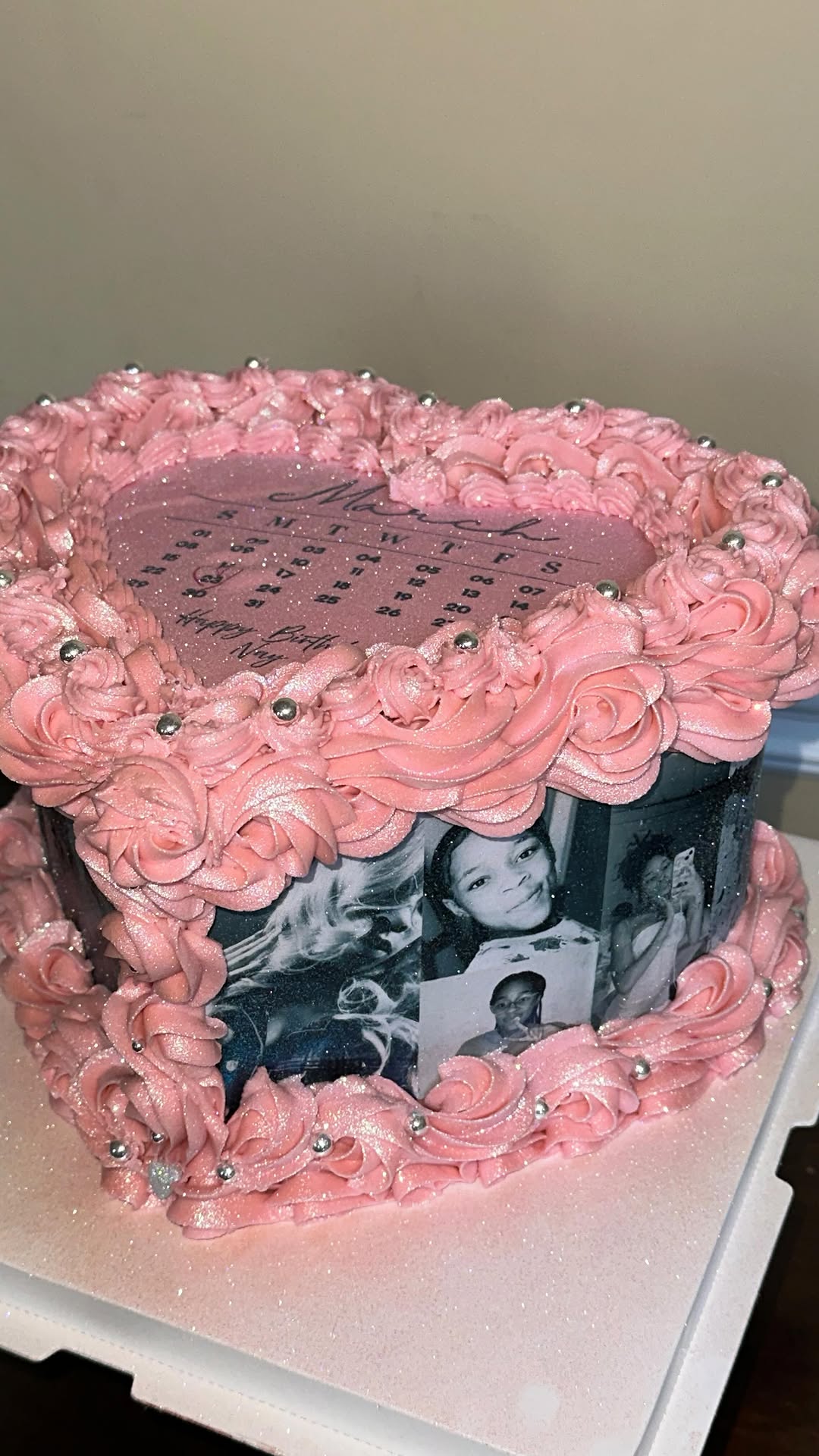 Pink Heart Photo Cake